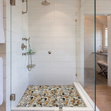 Leopard Tan Beige Ceramic Pebble Mosaic Tile Shower Floor Tile Wall Backsplash Mosaics【Pack of 5 Sheets】