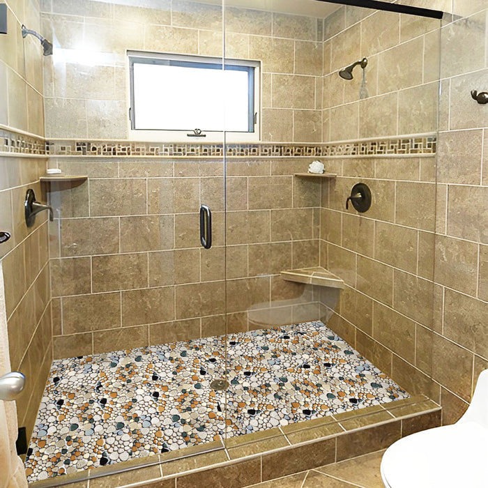 Ceramic Rectangular Pebble Tile Pebble Stone Mosaic Tiles, Beige Tan Brown Ceramic Mosaic Sheets Mesh ...