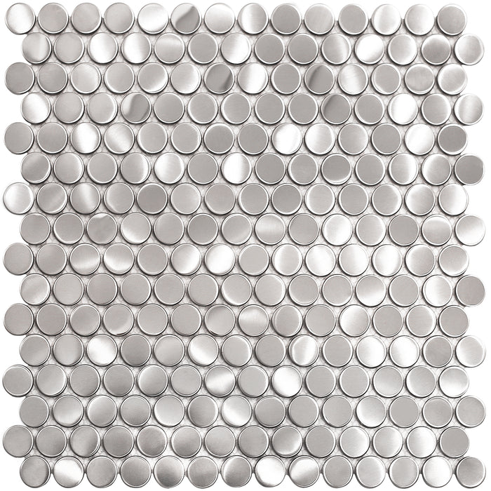 Silver Stainless Steel Tiles Penny Round Mosaic for Kitchen Accent Wall Backsplash Bathroom Shower Floor【Pack of 5 Sheets】