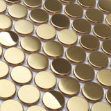 Golden Stainless Steel Tiles Penny Round Mosaic for Kitchen Accent Wall Backsplash Bathroom Shower Floor MBT24G (Box of 5 Sheets)