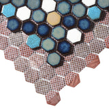 Hexagon Ceramic Mosaic Tiles,Cobalt Blue Teal Glazed Aqua Mosaic Tile Sheets Mesh Mounted, Glazed Porcelain Tile for Shower Floor Kitchen Bathroom Accent Wall Backsplash【Pack of 5 Sheets】