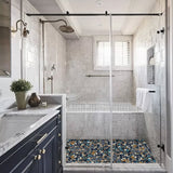 Bluebird Cobalt Blue Brown Ceramic Pebbles Shower Floor Tiles Backsplash Accent Wall Decor【Pack of 5 Sheets】