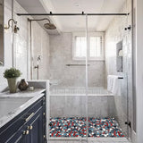 Macaw Red Blue Pebbles for Shower Floor Accent Tile【Pack of 5 Sheets】