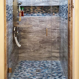 Gray Marble Tile for Kitchen Backsplash Teal Blue Interlocking Glass Mosaic Bathroom Shower Wall Backsplash【Pack of 5 Sheets】