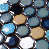 Hexagon Ceramic Mosaic Tiles,Cobalt Blue Teal Glazed Aqua Mosaic Tile Sheets Mesh Mounted, Glazed Porcelain Tile for Shower Floor Kitchen Bathroom Accent Wall Backsplash【Pack of 5 Sheets】