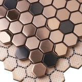 Blujellyfish Hexagon Mosaic Tile Bronze Copper Metallic Kitchen Backsplash Tile Bath Shower Floor Tiles [Box of 5 sheets]