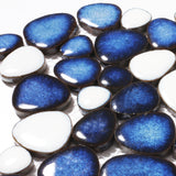 Pebble Ceramic Tiles 5 Sheets, Heart-Shaped 12x12 Floor Tile Ceramic, Dark Blue Mosaic Tiles Mesh Mounted, Waterproof Porcelain Tile Decorative for Kitchen Bath Backsplash Shower Floor Pool