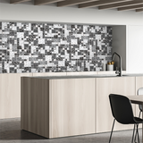 Backsplash Tile for Kitchen Black Silver Square Glass Mosaic Tiles for Kitchen Backsplash Bathroom Wall【Pack of 5 Sheets】
