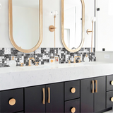Backsplash Tile for Kitchen Black Silver Square Glass Mosaic Tiles for Kitchen Backsplash Bathroom Wall【Pack of 5 Sheets】