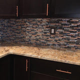Crystal Glass Tile Interlocking Ink Blue Rose Gold Mosaic Bath Kitchen Fireplace Decor【Pack of 5 Sheets】