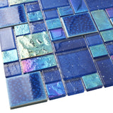 Blue Glass Mosaic Tile French Pattern Square Iridescent Starry Sky design Backsplash Tile for Swimming Pool Kitchen Bathroom Walls【Pack of 5 Sheets】