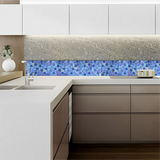 Blue Glass Mosaic Tile French Pattern Square Iridescent Starry Sky design Backsplash Tile for Swimming Pool Kitchen Bathroom Walls【Pack of 5 Sheets】