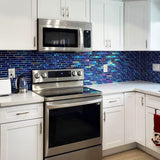 Blujellyfish Blue Glass Tile Iridescent Starry Sky design Backsplash Tile for Swimming Pool Kitchen Bathroom Walls【Pack of 5 Sheets】