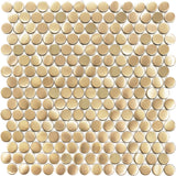 Golden Stainless Steel Tiles Penny Round Mosaic for Kitchen Accent Wall Backsplash Bathroom Shower Floor MBT24G (Box of 5 Sheets)