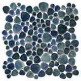 Blujellyfish Teal Blue Porcelain Pebble Mosaic Tiles for Shower Floor Bathroom Accent Wall【Pack of 5 Sheets】