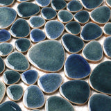 Blujellyfish Teal Blue Porcelain Pebble Mosaic Tiles for Shower Floor Bathroom Accent Wall【Pack of 5 Sheets】