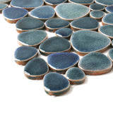 Blujellyfish Teal Blue Porcelain Pebble Mosaic Tiles for Shower Floor Bathroom Accent Wall【Pack of 5 Sheets】