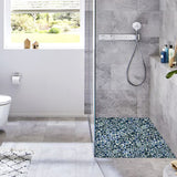 Blujellyfish Teal Blue Porcelain Pebble Mosaic Tiles for Shower Floor Bathroom Accent Wall【Pack of 5 Sheets】