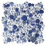 Blujellyfish Blue&White Pebble Tile Porcelain Mosaic Tiles for Art Deco【Pack of 5 Sheets】