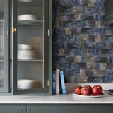 Glass Subway Tile 3x6 Inch Antique Blue Tiles for Kitchen Backsplash Bathroom Accent Wall【Pack of 20 Pieces】