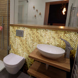 Blujellyfish Gold Hexagon Tile for Kitchen Wall Backsplash Bathroom Shower Floor Accent Wall【Pack of 5 Sheets】