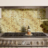 Blujellyfish Gold Hexagon Tile for Kitchen Wall Backsplash Bathroom Shower Floor Accent Wall【Pack of 5 Sheets】
