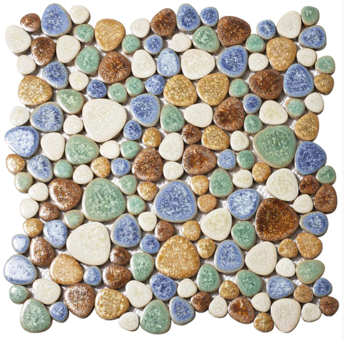 Stone Pebbles Mosaic for Bathroom Shower Floor Matte Blue Green PEBBLE-MT3