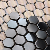 Blujellyfish Black Metallic Hexagon Honeycomb Backsplash Tile for Kitchen Bathroom Accent Wall【Pack of 5 Sheets】