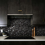 Blujellyfish Black Metallic Hexagon Honeycomb Backsplash Tile for Kitchen Bathroom Accent Wall【Pack of 5 Sheets】