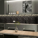 Blujellyfish Black Metallic Hexagon Honeycomb Backsplash Tile for Kitchen Bathroom Accent Wall【Pack of 5 Sheets】