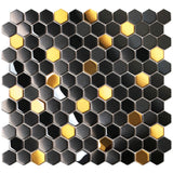 Blujellyfish Black and Gold Backsplash Wall Tiles Hexagon Mosaic Shower Floor Tile Kitchen Bathroom Tile (Box of 5 Sheets)