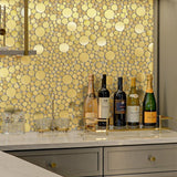 Blujellyfish Wall Backsplash Tile Gold Bubble Mosaic Tile Kitchen Bathroom【Pack of 5 Sheets】