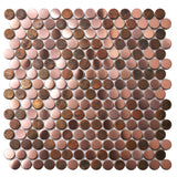 Blujellyfish Wall Backsplash Tile Copper Penny Round Mosaic Tile【Pack of 5 Sheets】