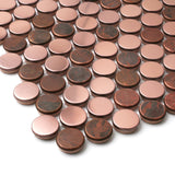 Blujellyfish Wall Backsplash Tile Copper Penny Round Mosaic Tile【Pack of 5 Sheets】