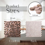 Blujellyfish Wall Backsplash Tile Copper Penny Round Mosaic Tile【Pack of 5 Sheets】