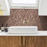 Blujellyfish Wall Backsplash Tile Copper Penny Round Mosaic Tile【Pack of 5 Sheets】