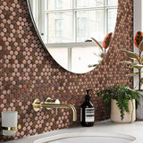 Blujellyfish Wall Backsplash Tile Copper Penny Round Mosaic Tile【Pack of 5 Sheets】