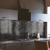 Blujellyfish Black Metallic Penny Round Backsplash Tile for Kitchen Bathroom Accent Wall【Pack of 5 Sheets】