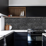 Blujellyfish Black Metallic Penny Round Backsplash Tile for Kitchen Bathroom Accent Wall【Pack of 5 Sheets】