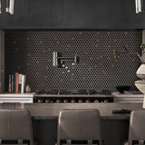 Blujellyfish Black Metallic Penny Round Backsplash Tile for Kitchen Bathroom Accent Wall【Pack of 5 Sheets】