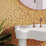 Golden Stainless Steel Tiles Penny Round Mosaic for Kitchen Accent Wall Backsplash Bathroom Shower Floor【Pack of 5 Sheets】
