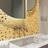 Golden Stainless Steel Tiles Penny Round Mosaic for Kitchen Accent Wall Backsplash Bathroom Shower Floor【Pack of 5 Sheets】