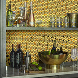Golden Stainless Steel Tiles Penny Round Mosaic for Kitchen Accent Wall Backsplash Bathroom Shower Floor【Pack of 5 Sheets】