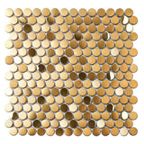 Golden Stainless Steel Tiles Penny Round Mosaic for Kitchen Accent Wall Backsplash Bathroom Shower Floor【Pack of 5 Sheets】