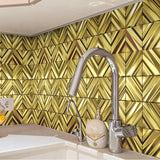 Blujellyfish Gold 3D Wall Panels Metallic Chevron Backsplash Tile Decorative Wall Tile【Pack of 5 Sheets】