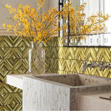 Blujellyfish Gold 3D Wall Panels Metallic Chevron Backsplash Tile Decorative Wall Tile【Pack of 5 Sheets】