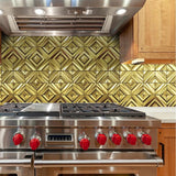 Blujellyfish Gold 3D Wall Panels Metallic Chevron Backsplash Tile Decorative Wall Tile【Pack of 5 Sheets】