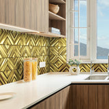 Blujellyfish Gold 3D Wall Panels Metallic Chevron Backsplash Tile Decorative Wall Tile【Pack of 5 Sheets】