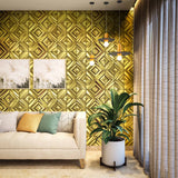 Blujellyfish Gold 3D Wall Panels Metallic Chevron Backsplash Tile Decorative Wall Tile【Pack of 5 Sheets】