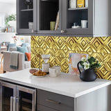 Blujellyfish Gold 3D Wall Panels Metallic Chevron Backsplash Tile Decorative Wall Tile【Pack of 5 Sheets】